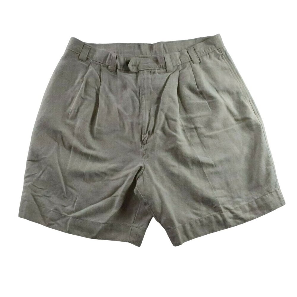 DOCKERS Shorts Men's Pleated Linen/Cotton Blend Chinos Slash Pockets Tan 38